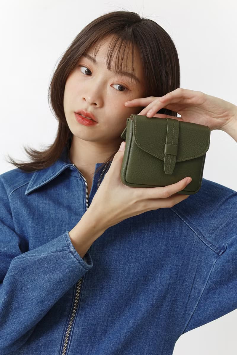 Khloe (Moss green): Micro bag, Short wallet, Crossbody bag, Cow Leather wallet