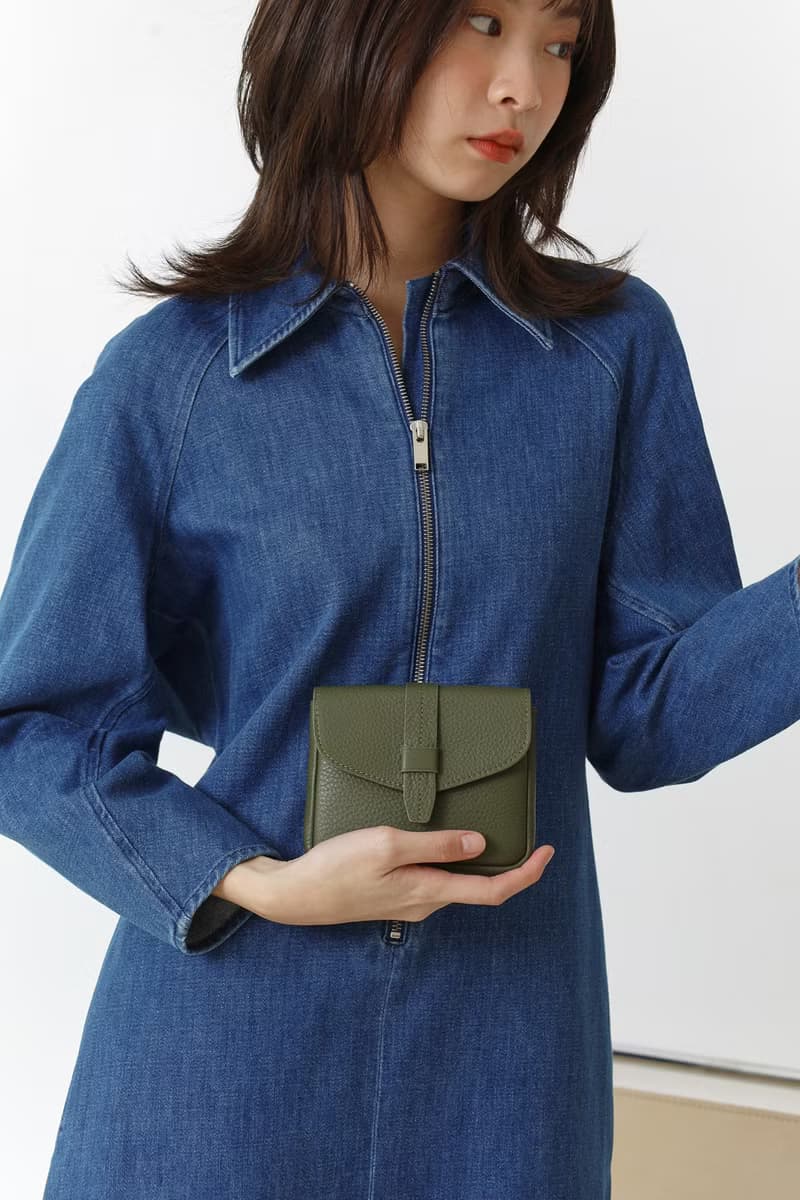 Khloe (Moss green): Micro bag, Short wallet, Crossbody bag, Cow Leather wallet
