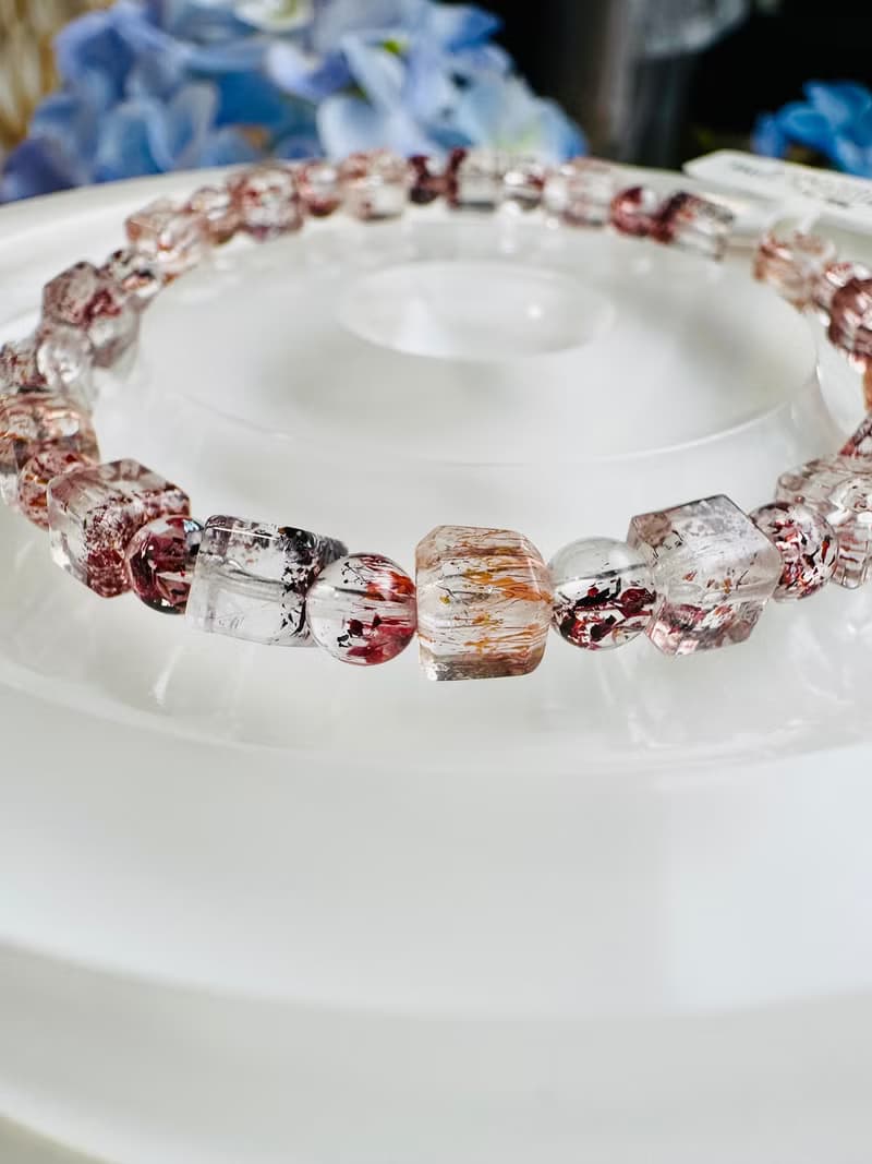 天然玻璃方糖方塊彩超七水晶5-5.5mm9.20g多礦三輪骨幹高頻水晶