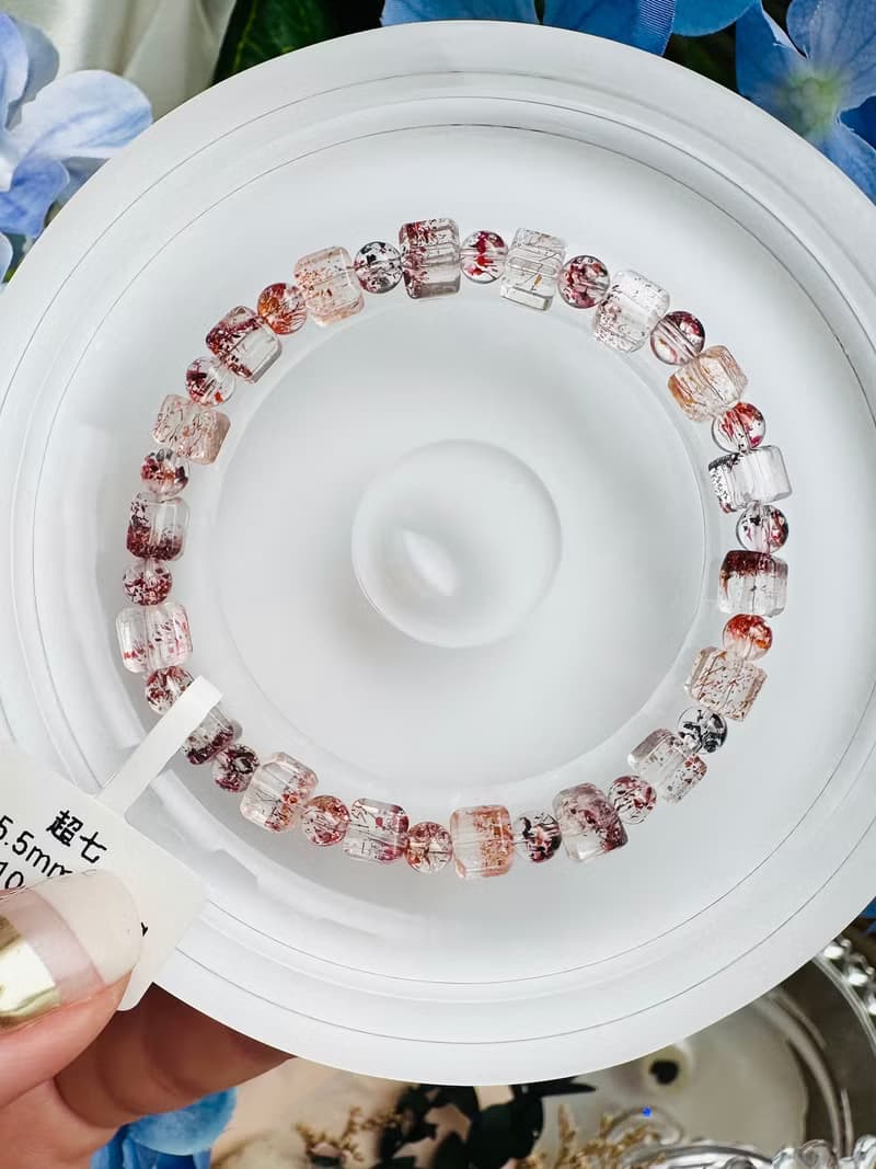 天然玻璃方糖方塊彩超七水晶5-5.5mm9.20g多礦三輪骨幹高頻水晶