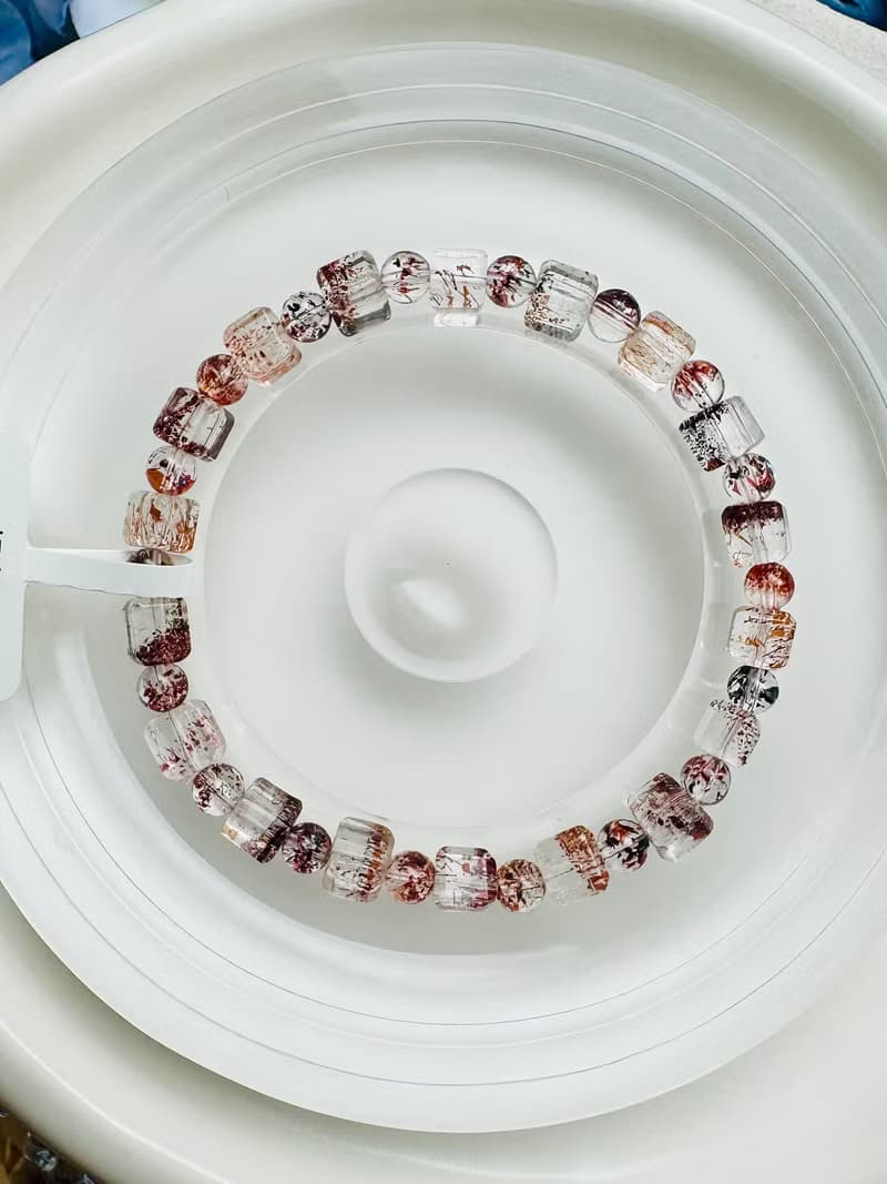 天然玻璃方糖方塊彩超七水晶5-5.5mm9.20g多礦三輪骨幹高頻水晶