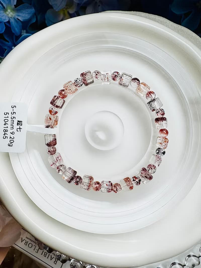 天然玻璃方糖方塊彩超七水晶5-5.5mm9.20g多礦三輪骨幹高頻水晶