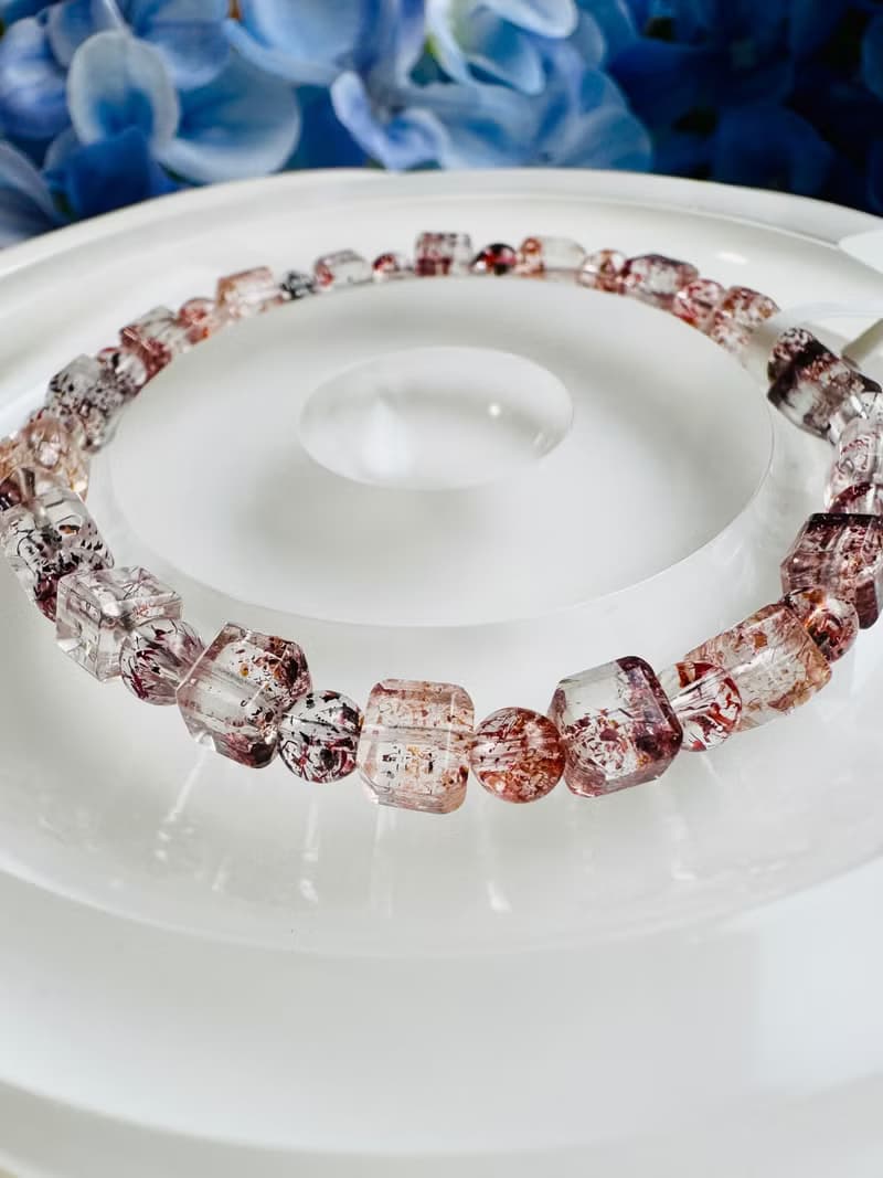 天然玻璃方糖方塊彩超七水晶5-5.5mm9.20g多礦三輪骨幹高頻水晶