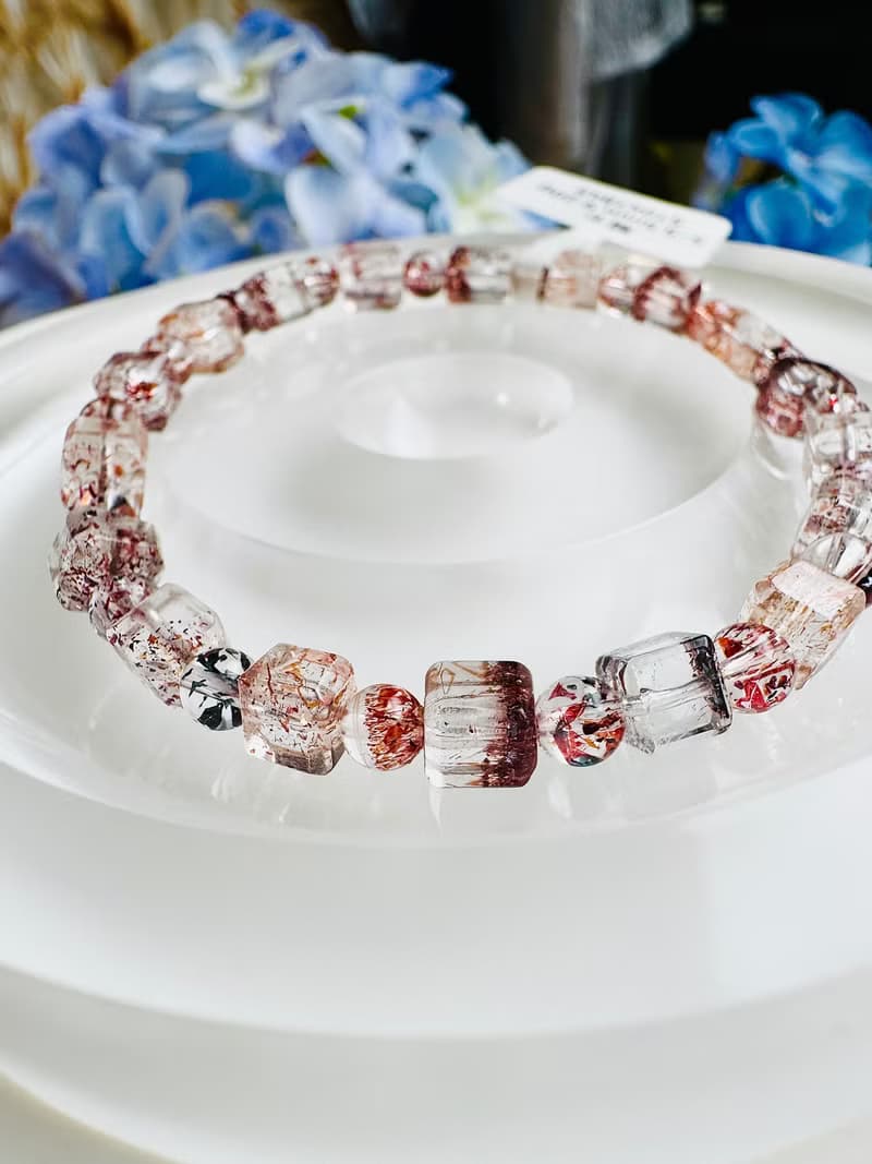 天然玻璃方糖方塊彩超七水晶5-5.5mm9.20g多礦三輪骨幹高頻水晶