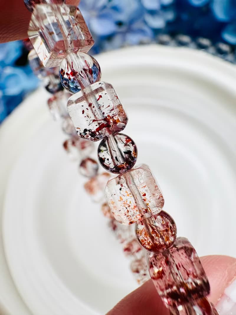 天然玻璃方糖方塊彩超七水晶5-5.5mm9.20g多礦三輪骨幹高頻水晶