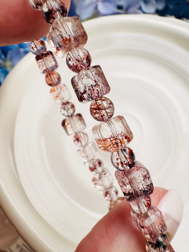 天然玻璃方糖方塊彩超七水晶5-5.5mm9.20g多礦三輪骨幹高頻水晶