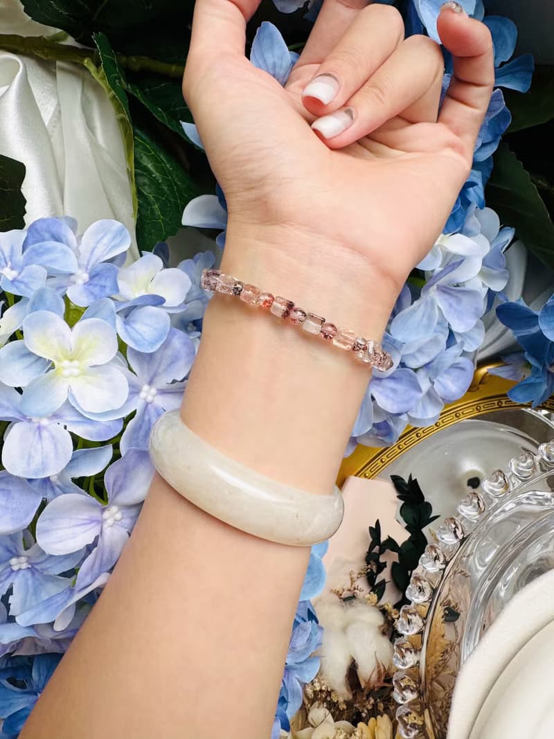 天然玻璃方糖方塊彩超七水晶5-5.5mm9.20g多礦三輪骨幹高頻水晶