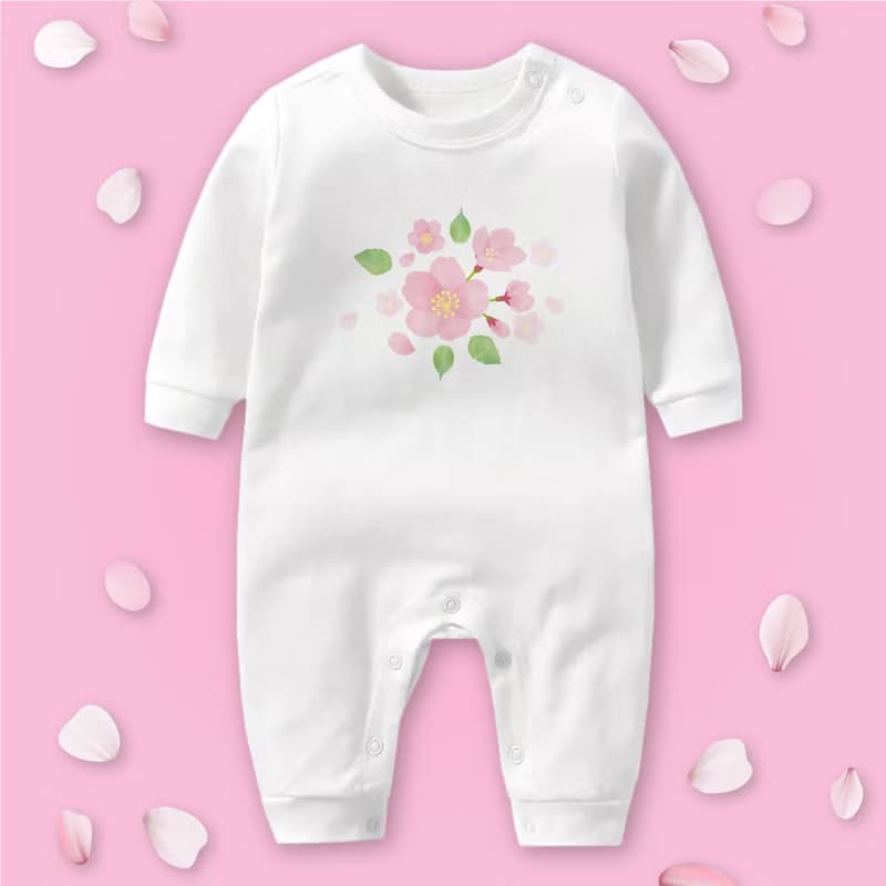 花見寶寶 櫻花 長袖連身衣 白 嬰兒 彌月 滿月 禮物