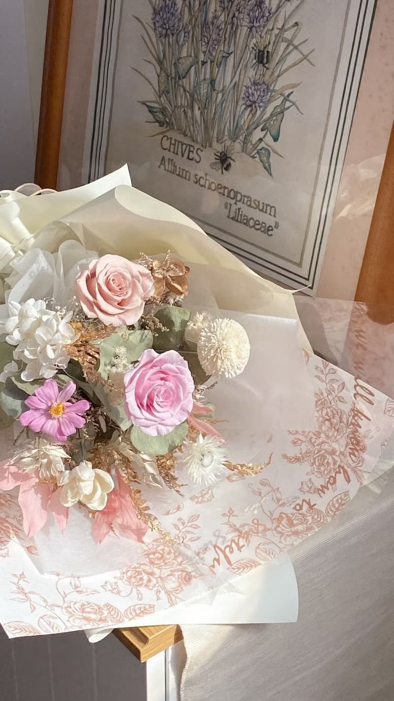 Flora Flower 乾燥永生花束—奶杏粉