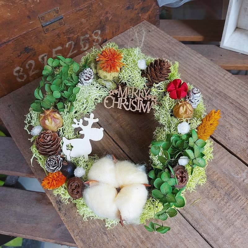 Hello Green W017綠野苔草花圈 聖誕裝飾 花環 乾燥花 2023花圈