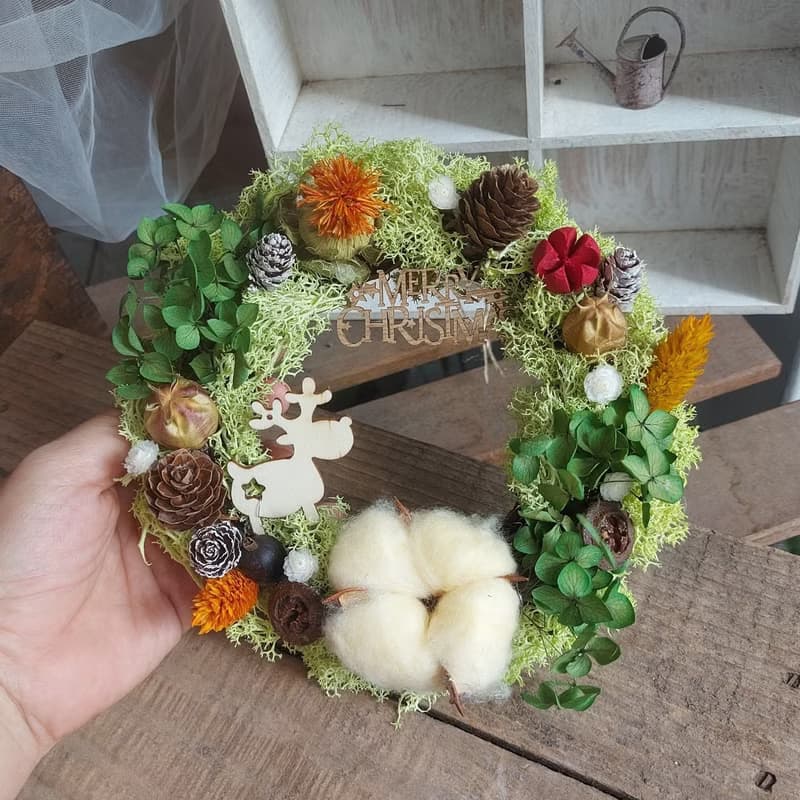 Hello Green W017綠野苔草花圈 聖誕裝飾 花環 乾燥花 2023花圈