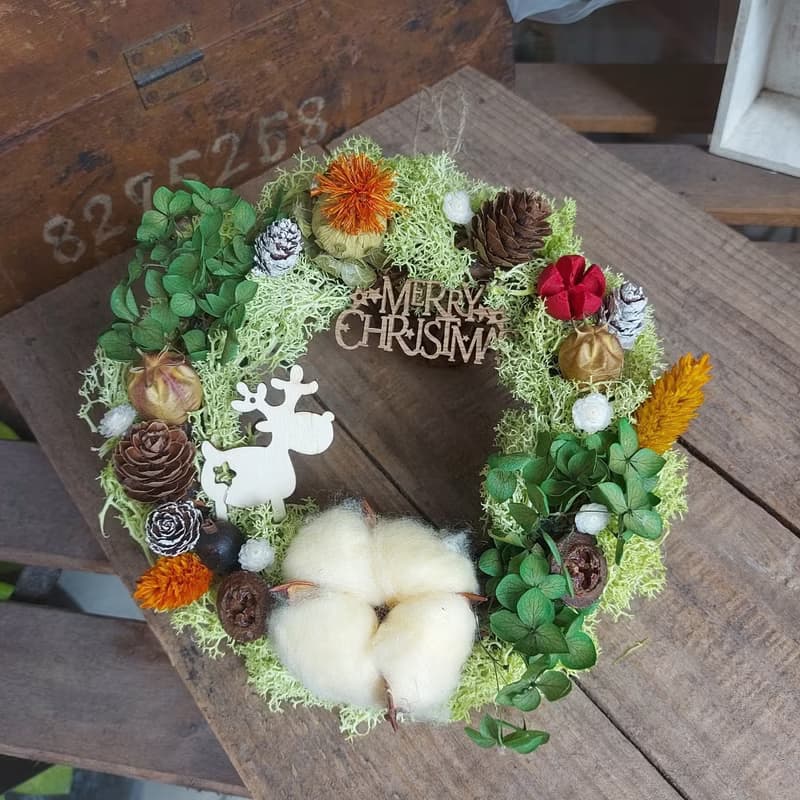 Hello Green W017綠野苔草花圈 聖誕裝飾 花環 乾燥花 2023花圈