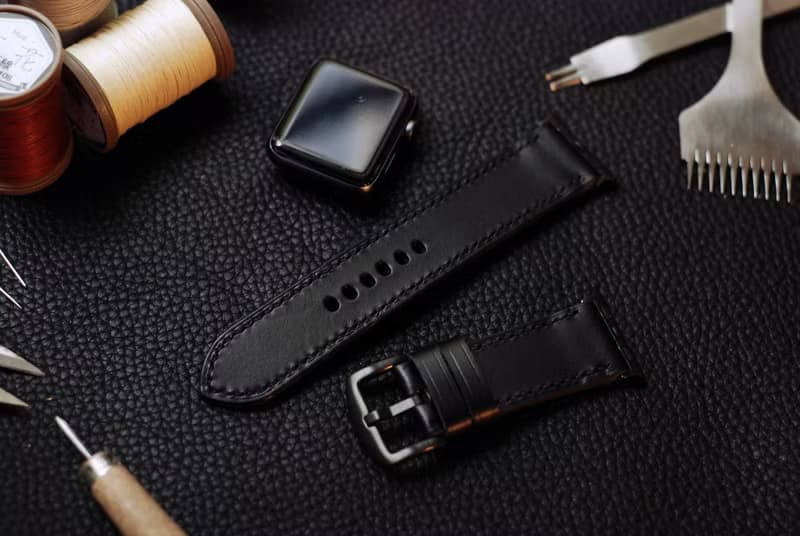 【歡慶週年慶】【超划算】 applewatch真皮手縫錶帶-黑