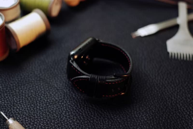 【歡慶週年慶】【超划算】 applewatch真皮手縫錶帶-黑