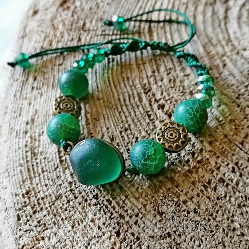 Teal sea glass bracelet.Sea glass jewelry.Handmade Birthday gift idea.Beach gift