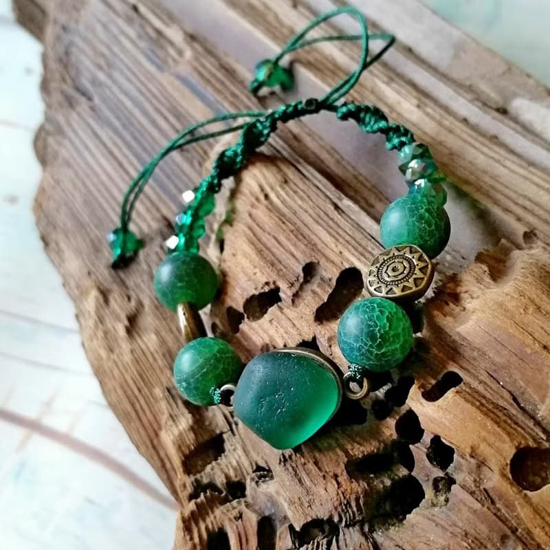 Teal sea glass bracelet.Sea glass jewelry.Handmade Birthday gift idea.Beach gift