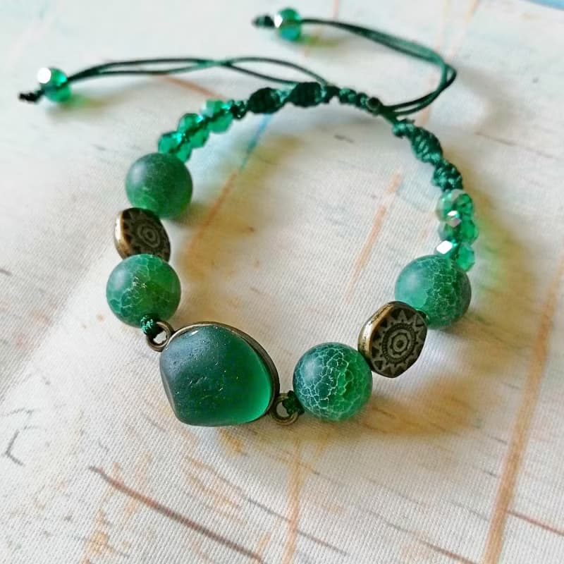 Teal sea glass bracelet.Sea glass jewelry.Handmade Birthday gift idea.Beach gift