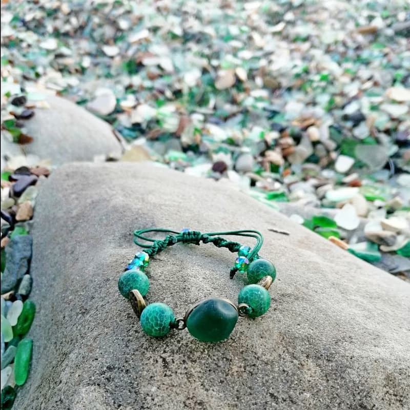 Teal sea glass bracelet.Sea glass jewelry.Handmade Birthday gift idea.Beach gift