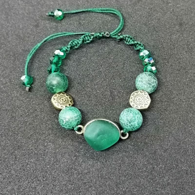 Teal sea glass bracelet.Sea glass jewelry.Handmade Birthday gift idea.Beach gift