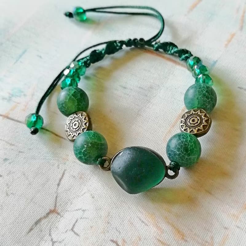 Teal sea glass bracelet.Sea glass jewelry.Handmade Birthday gift idea.Beach gift