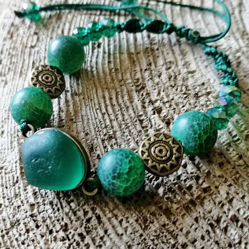 Teal sea glass bracelet.Sea glass jewelry.Handmade Birthday gift idea.Beach gift