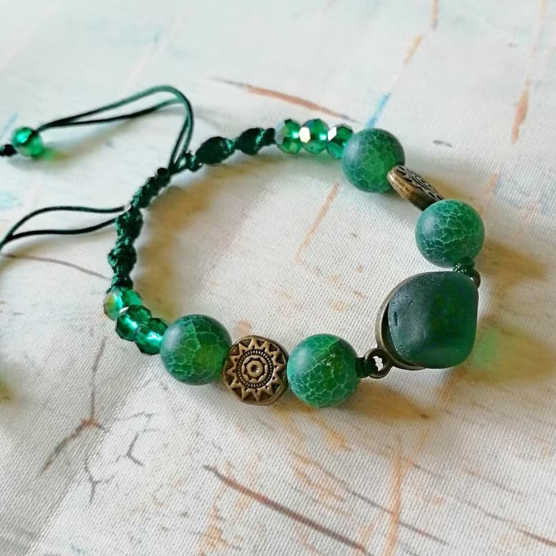 Teal sea glass bracelet.Sea glass jewelry.Handmade Birthday gift idea.Beach gift
