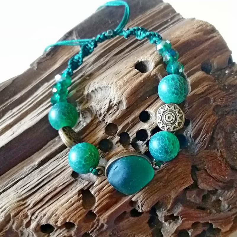 Teal sea glass bracelet.Sea glass jewelry.Handmade Birthday gift idea.Beach gift