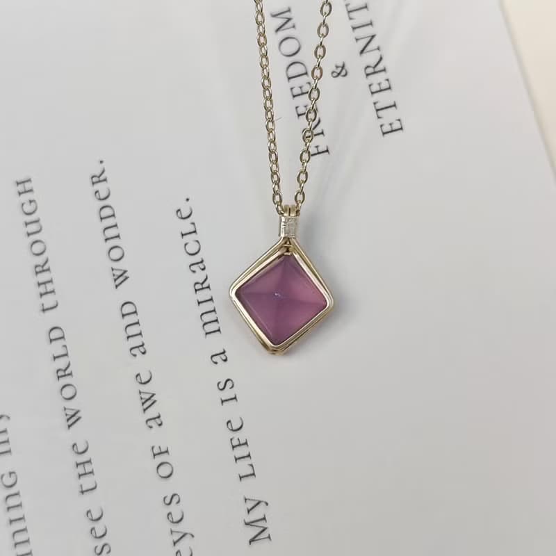 紫玉髓糖塔吊墜 天然巴西糖包山紫色玉髓項鍊 純銀玉髓菱形吊墜