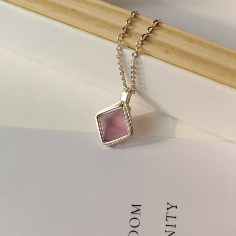 紫玉髓糖塔吊墜 天然巴西糖包山紫色玉髓項鍊 純銀玉髓菱形吊墜