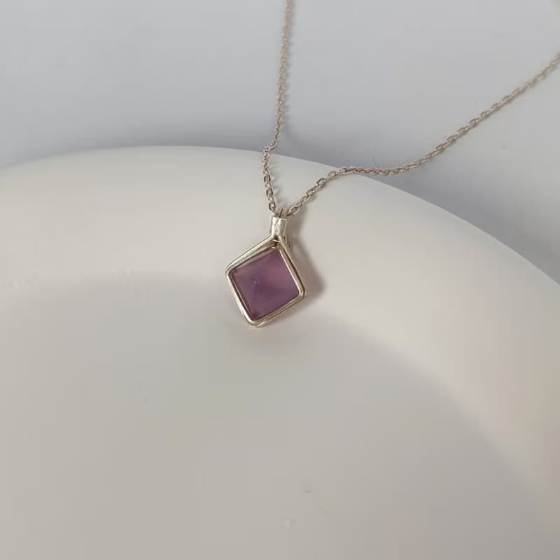 紫玉髓糖塔吊墜 天然巴西糖包山紫色玉髓項鍊 純銀玉髓菱形吊墜