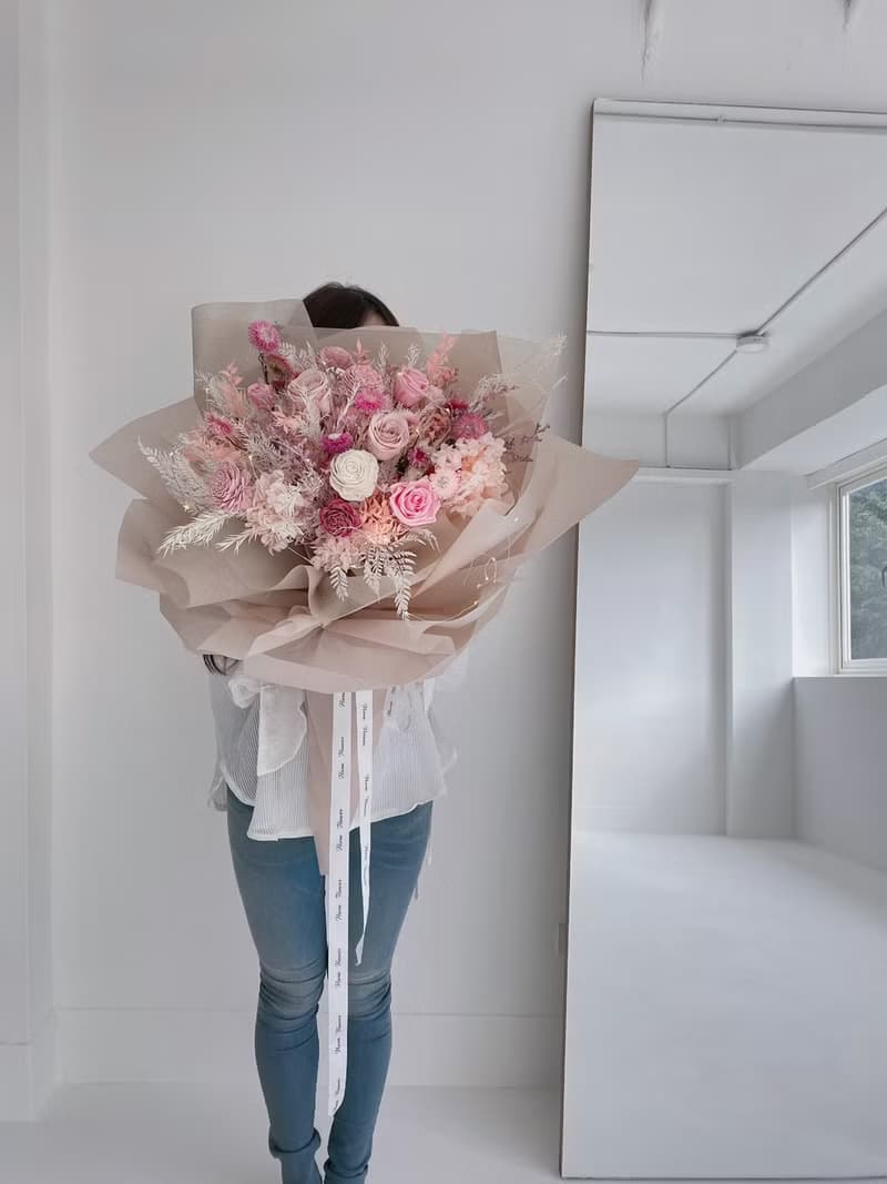Flora Flower永生玫瑰巨大花束-奶粉色系