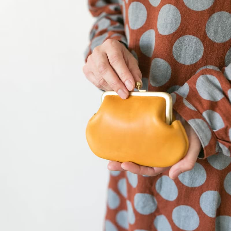育てる大人の本革がま口財布 / ミモザイエロー