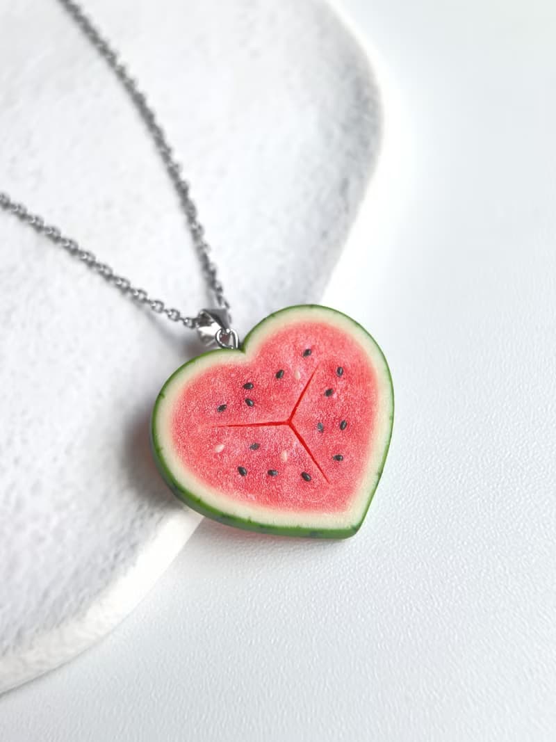 嘻瓜系列*原創軟陶手工心形項鍊愛心西瓜仿真食玩創意情人節禮物