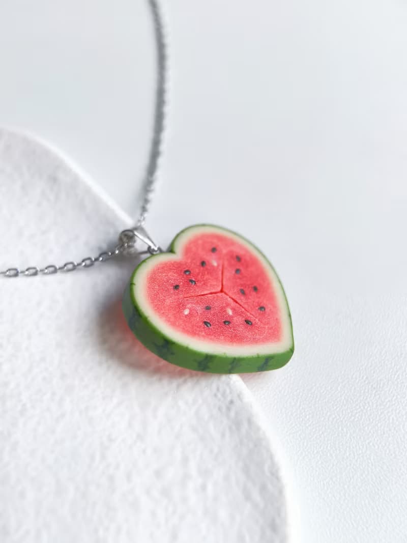 嘻瓜系列*原創軟陶手工心形項鍊愛心西瓜仿真食玩創意情人節禮物