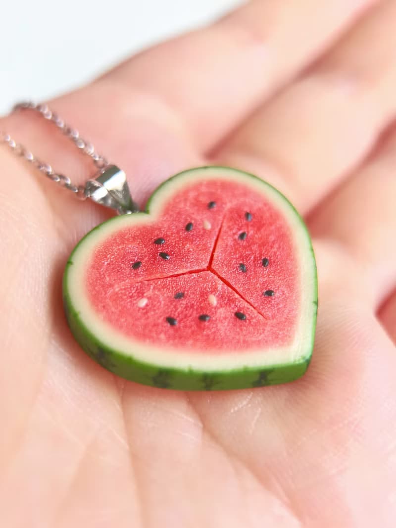 嘻瓜系列*原創軟陶手工心形項鍊愛心西瓜仿真食玩創意情人節禮物