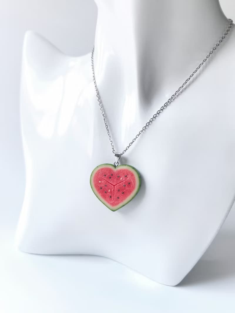 嘻瓜系列*原創軟陶手工心形項鍊愛心西瓜仿真食玩創意情人節禮物