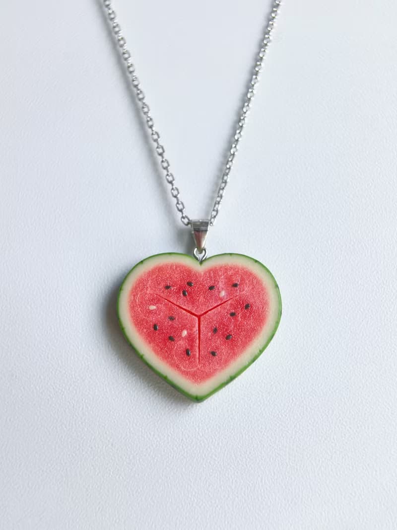 嘻瓜系列*原創軟陶手工心形項鍊愛心西瓜仿真食玩創意情人節禮物