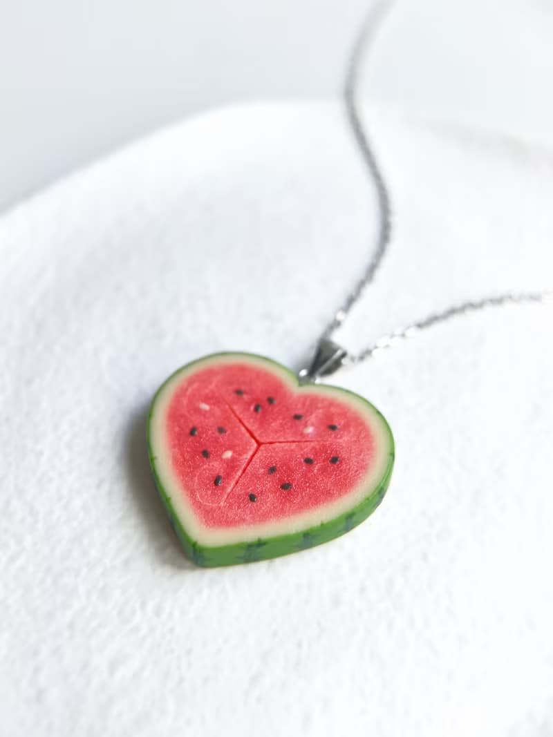嘻瓜系列*原創軟陶手工心形項鍊愛心西瓜仿真食玩創意情人節禮物