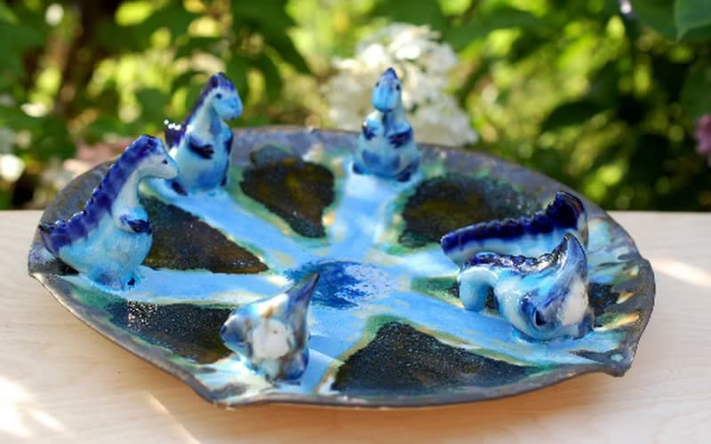 Fancy dish Blue dragons figurines Sculpture Space plate Alien creatures