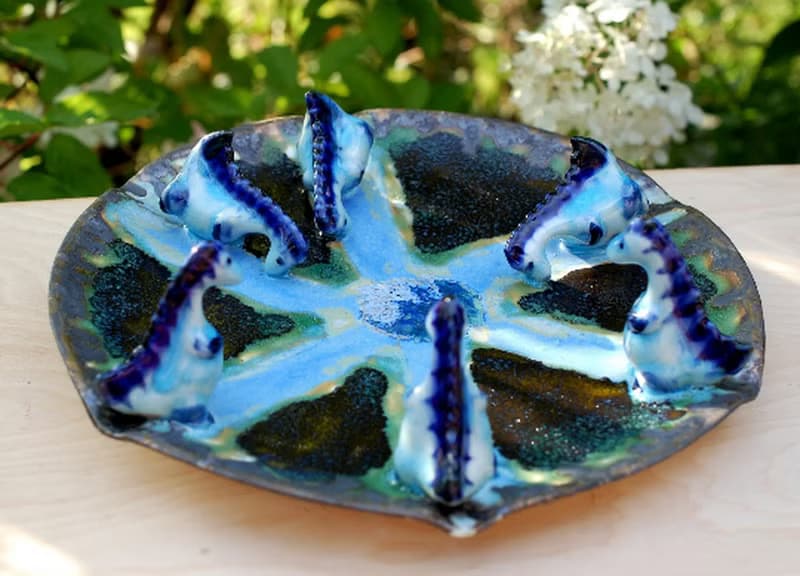 Fancy dish Blue dragons figurines Sculpture Space plate Alien creatures