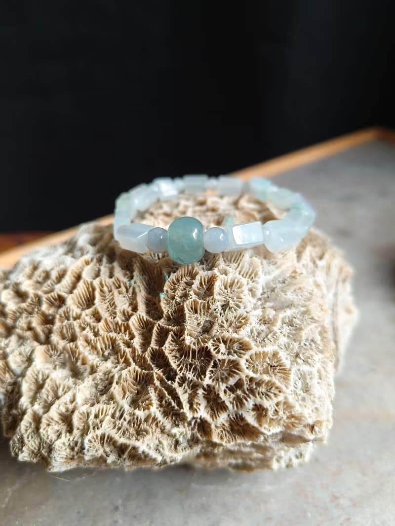 天然緬甸翡翠冰藍算盤珠 冰透繩方形珠 手串手鍊