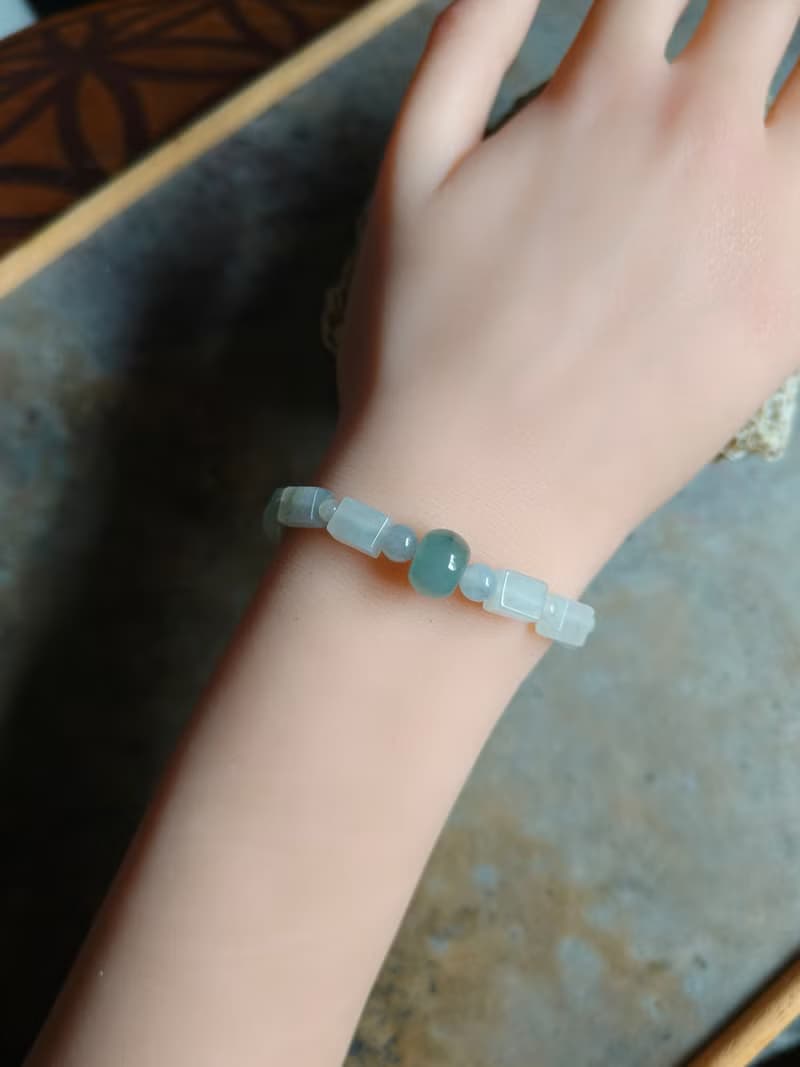 天然緬甸翡翠冰藍算盤珠 冰透繩方形珠 手串手鍊