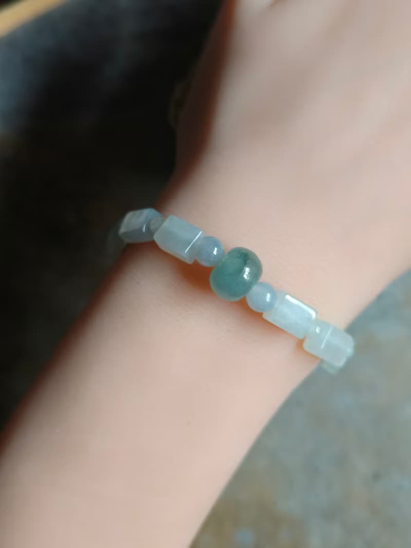 天然緬甸翡翠冰藍算盤珠 冰透繩方形珠 手串手鍊