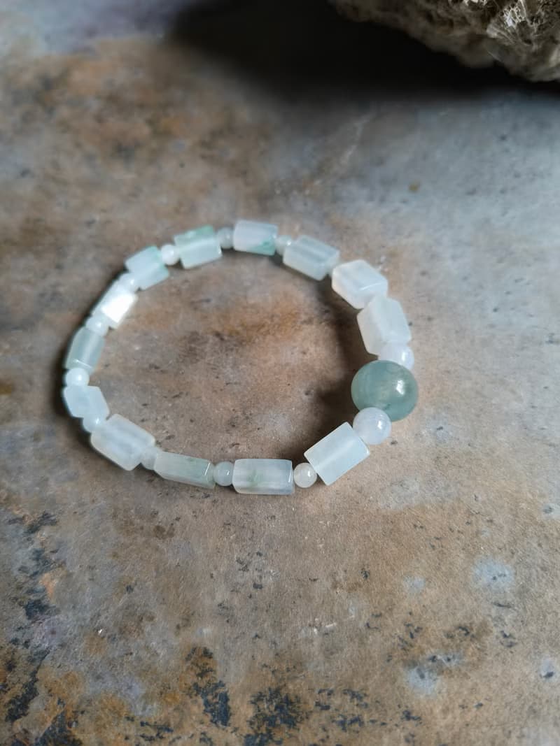 天然緬甸翡翠冰藍算盤珠 冰透繩方形珠 手串手鍊
