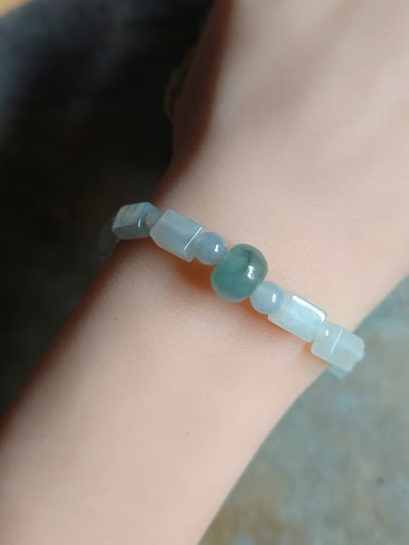 天然緬甸翡翠冰藍算盤珠 冰透繩方形珠 手串手鍊