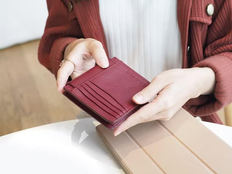 Daily (Burgundy) : Mini wallet, short wallet, cow leather, Dark red