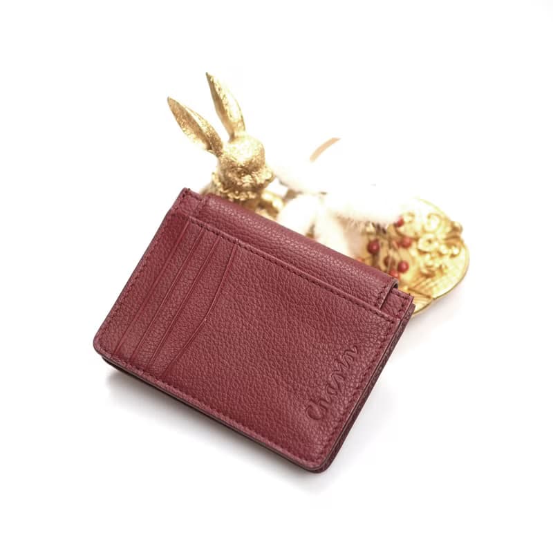 Daily (Burgundy) : Mini wallet, short wallet, cow leather, Dark red