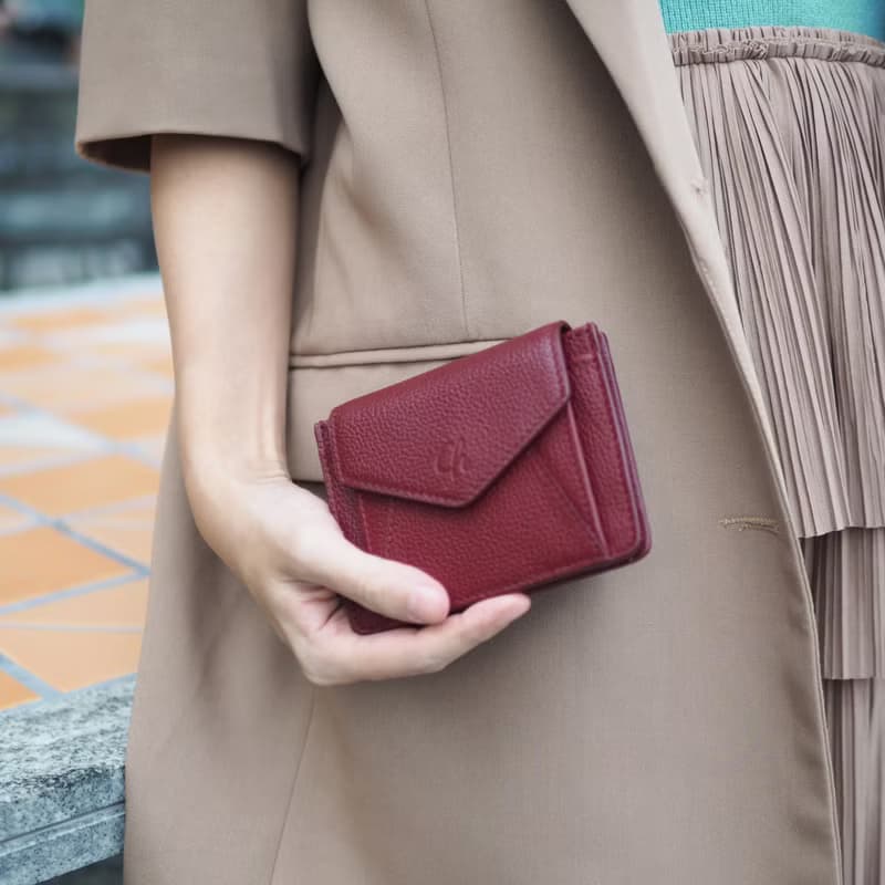 Daily (Burgundy) : Mini wallet, short wallet, cow leather, Dark red