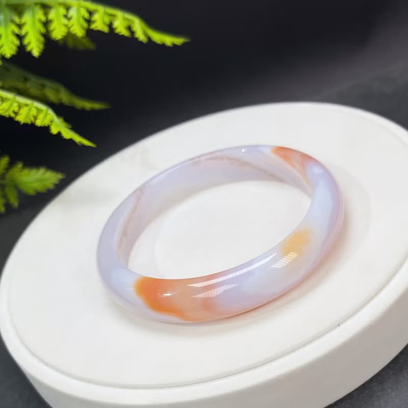 橘色漸變瑪瑙手鐲 62MM 起光飄朱砂點玉髓手環 熱情親和活力友善