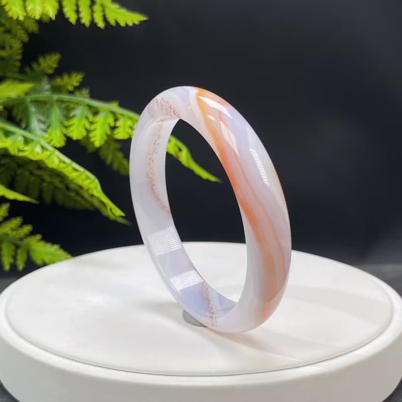 橘色漸變瑪瑙手鐲 62MM 起光飄朱砂點玉髓手環 熱情親和活力友善